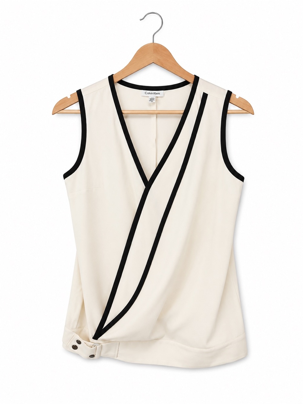 Calvin Klein XS Sleeveless Wrap Top Cream Black Chic Minimalist